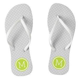 Grey and Green Tiny Dots Monogram Flip Flops