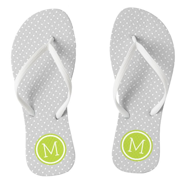 Grey and Green Tiny Dots Monogram Flip Flops (Footbed)