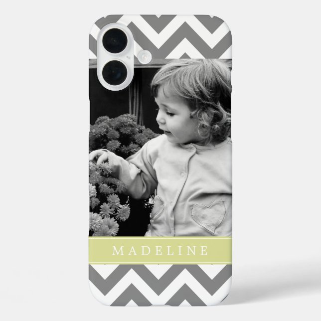 Grey and Green Zigzags Personalised Photo Case-Mate iPhone Case (Back)
