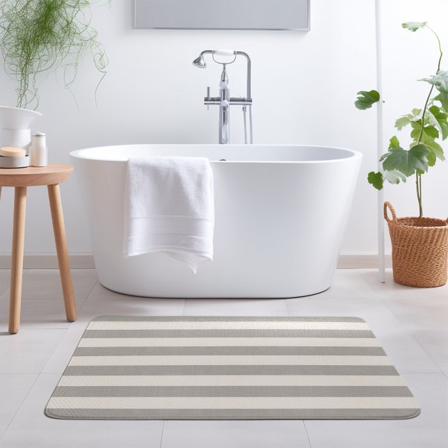 Grey and Ivory Stripes | Modern Farmhouse Bath Mat (Creator Uploaded)
