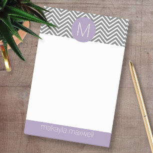 Grey and Lavendar Chevrons with Custom Monogram Post-it Notes