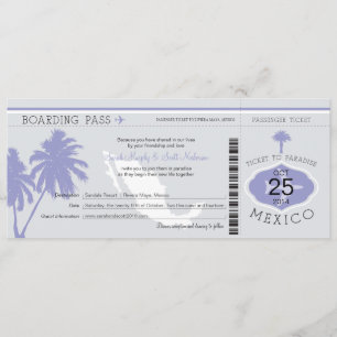 Grey and Lavender Mexico Boarding Pass Wedding Invitation
