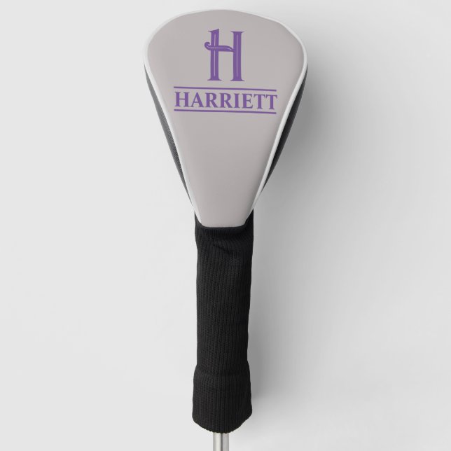 Grey and Lavender Monogrammed Golf Head Cover (Front)