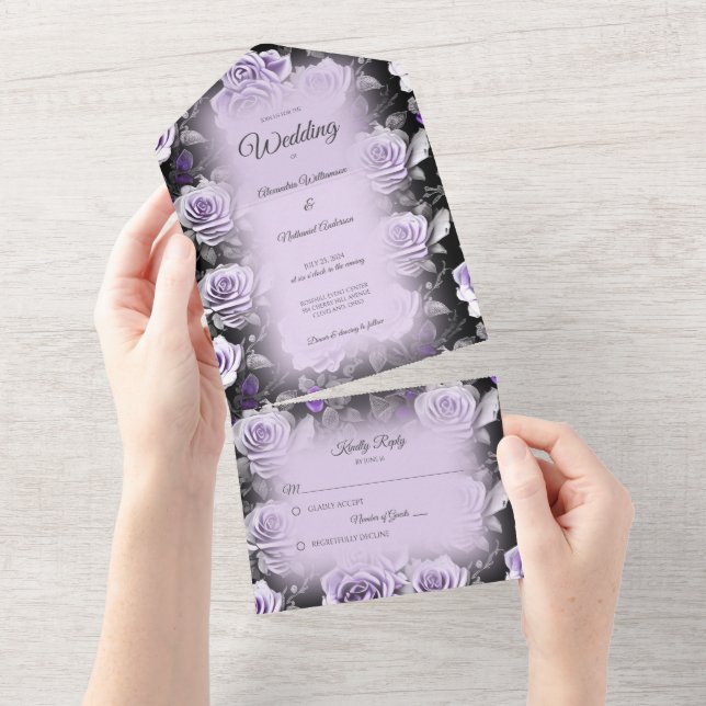 Grey and Lavender Roses All In One Invitation (Tearaway)