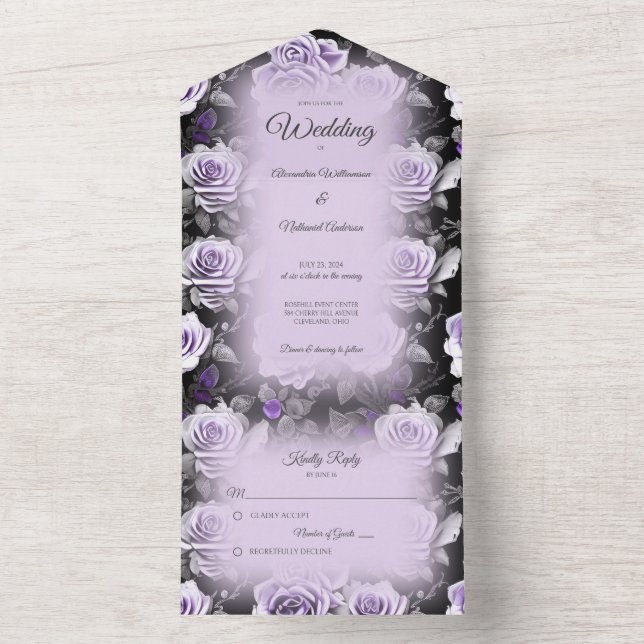Grey and Lavender Roses All In One Invitation (Inside)