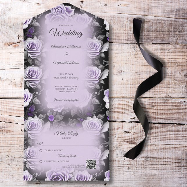 Grey and Lavender Roses with QR Code All In One Invitation (Creator Uploaded)
