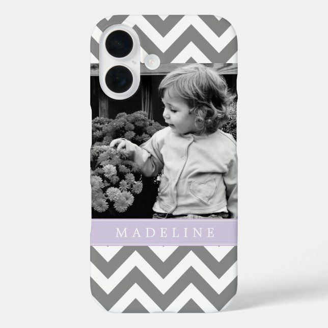 Grey and Lavender Zigzags Personalised Photo Case-Mate iPhone Case (Back)