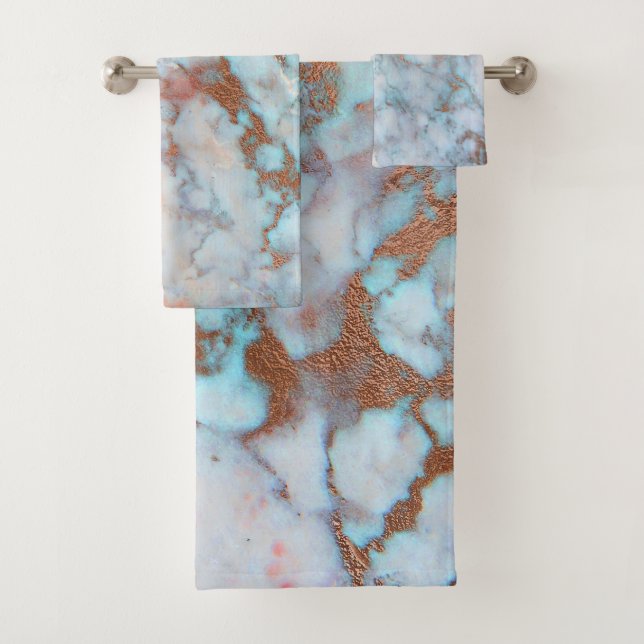 Grey And Light Blue Marble Stone Bath Towel Set (Insitu)