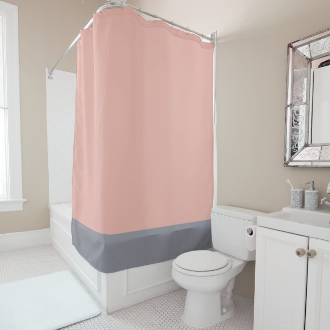 Grey and Light Coral Shower Curtain (In Situ)