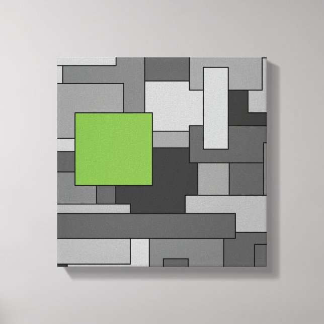 Grey and Light Green Geometric Abstract Art Canvas Print (Front)