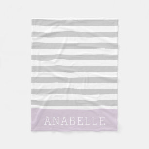 Grey and Lilac Stripes Monogram   Editable Colours Fleece Blanket