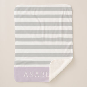Grey and Lilac Stripes Monogram   Editable Colours Sherpa Blanket