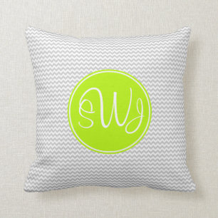 Grey and Lime Chevron Cushion