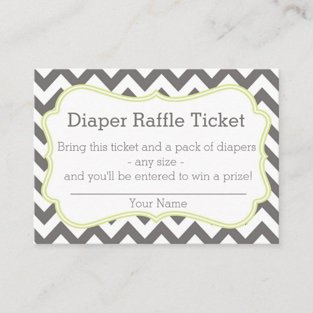 Grey and Lime Chevron Diaper Raffle Ticket Enclosure Card (Front)