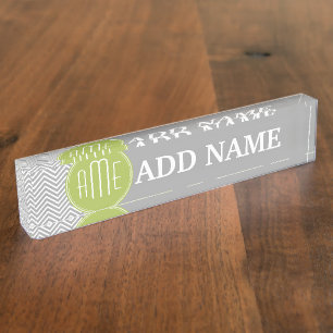 Grey and Lime Chevrons with Custom Monogram Nameplate