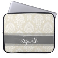 Grey and Linen Vintage Damask Pattern with Name