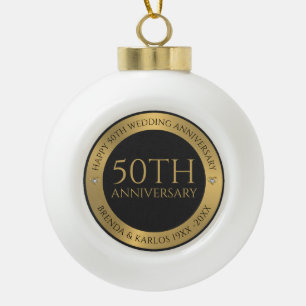 Grey and metallic silver 50th wedding Anniversary Ceramic Ball Christmas Ornament