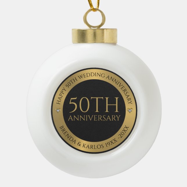 Grey and metallic silver 50th wedding Anniversary Ceramic Ball Christmas Ornament (Front)