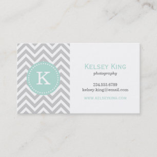 Grey and Mint Chevron Custom Monogram Business Card
