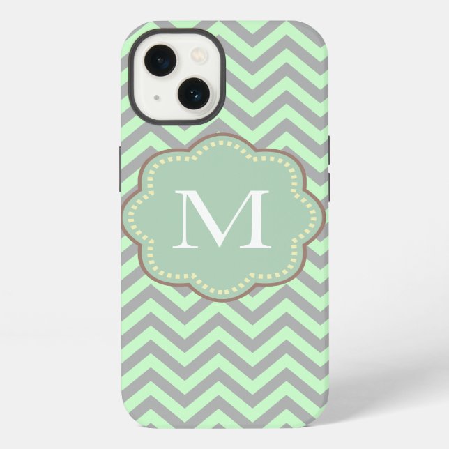 Grey and Mint Chevron iPhone Case (Back)
