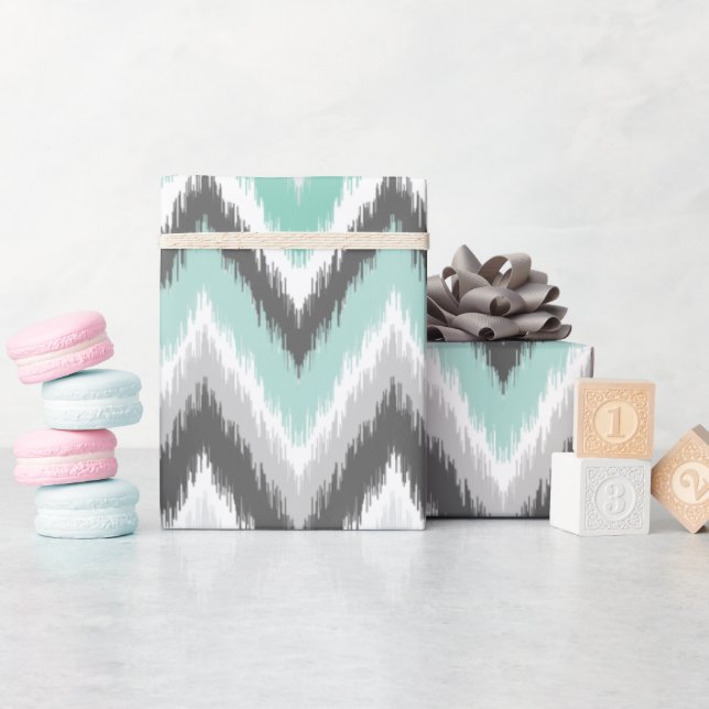 Grey and Mint Ikat Chevron Wrapping Paper (Baby Shower)