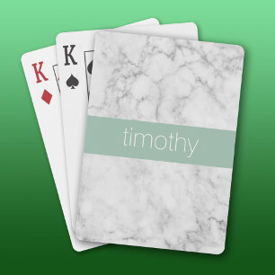 Grey and Mint Marble Pattern Custom Name Playing Cards