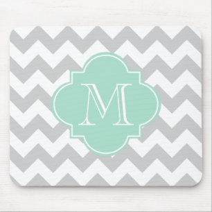 Grey and Mint Modern Chevron Custom Monogram Mouse Mat