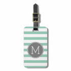 Grey and Mint Striped Pattern with Monogram