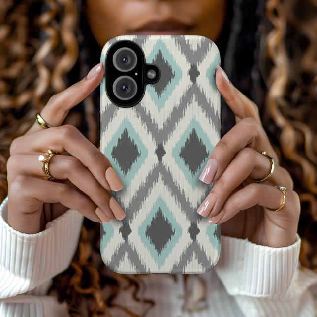 Grey and Mint Tribal Ikat Chevron Case-Mate iPhone Case (Creator Uploaded)