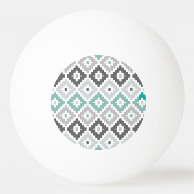 Grey and Mint Tribal Print Ikat Diamond Pattern Ping Pong Ball (Front)