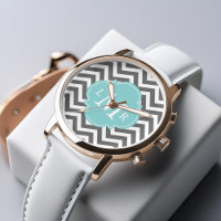 Grey and Mint Zigzags Monogram