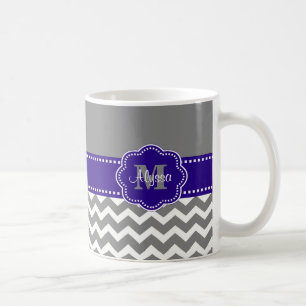 Grey and Navy Blue Chevron Personalised Mug
