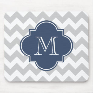 Grey and Navy Blue Modern Chevron Custom Monogram Mouse Mat