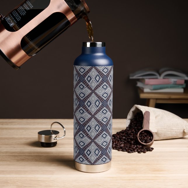 Grey and Navy Blue Mud Cloth Inspired Beautiful Water Bottle (Coffee)