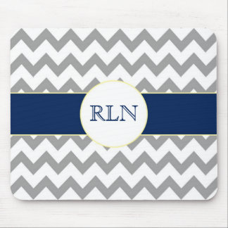 Grey and Navy Chevron Striped Monogram Mousepad