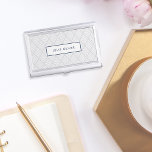 Grey and Navy Diamond Pattern Business Card Holder<br><div class="desc">Chic business card case features an elongated diamond chevron pattern in pale cloud grey and white,  with your name,  monogram or company name in contrasting rich navy blue.</div>