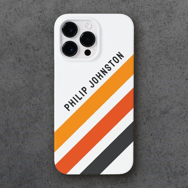 Grey and orange diagonal retro stripes white Case-Mate iPhone case (Creator Uploaded)