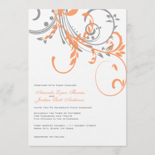 Grey and Orange Double Floral Wedding Invitation