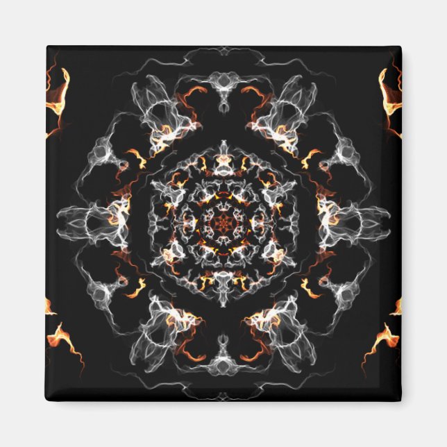 Grey and Orange Flame Mandala Magnet (Front)