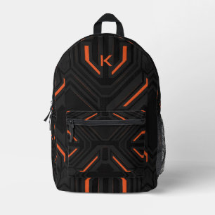 Grey and orange gaming background geometric design printed backpack