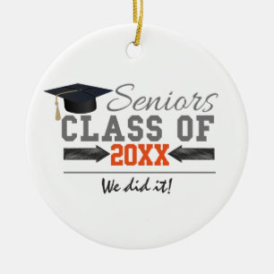 Grey and Orange Graduation Gear Ceramic Tree Decoration