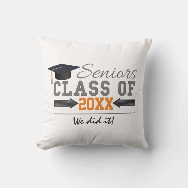 Grey and Orange Graduation Gear Cushion (Front)