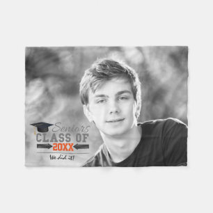 Grey and Orange Graduation Gear Fleece Blanket
