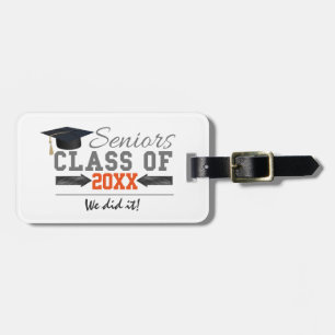 Grey and Orange Graduation Gear Luggage Tag