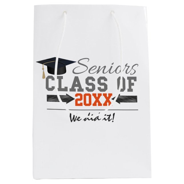 Grey and Orange Graduation Gear Medium Gift Bag (Front)