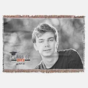 Grey and Orange Graduation Gear Throw Blanket