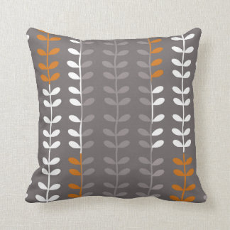 Grey and Orange Modern Leaf Pattern Pillow
