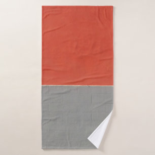 Grey and orange painted wall bath towel