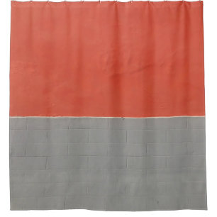 Grey and orange painted wall shower curtain