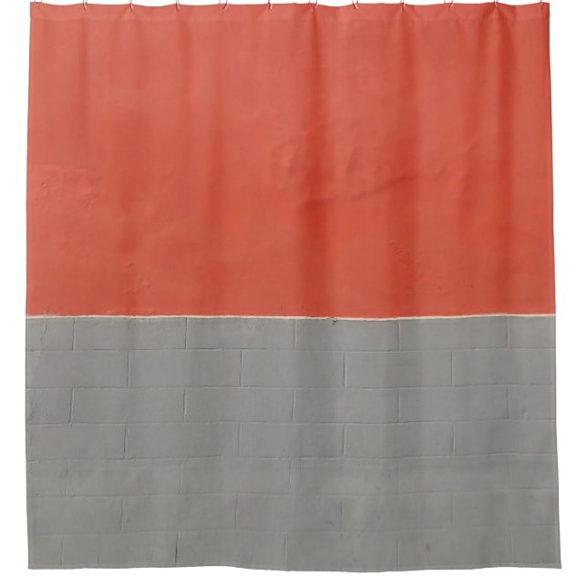 Grey and orange painted wall shower curtain (Front)